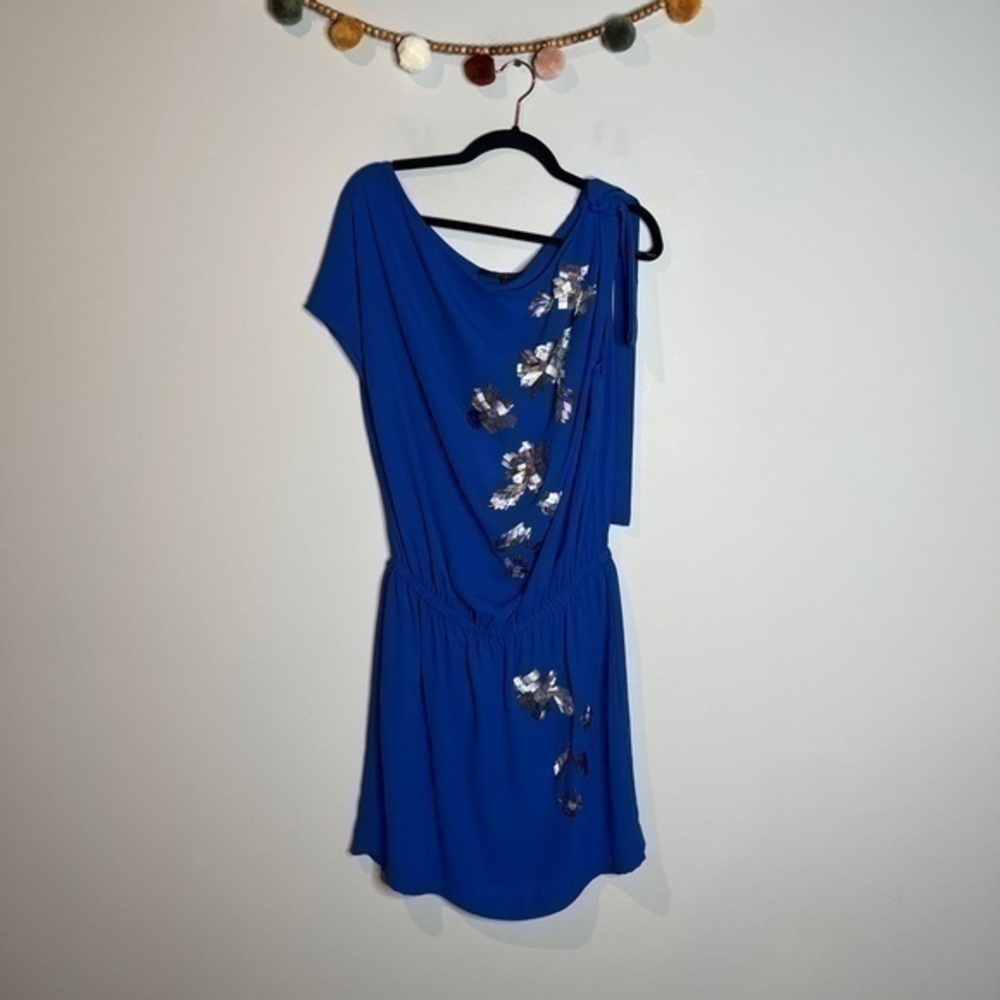 Robert Rodriguez blue beaded asymmetrical dress